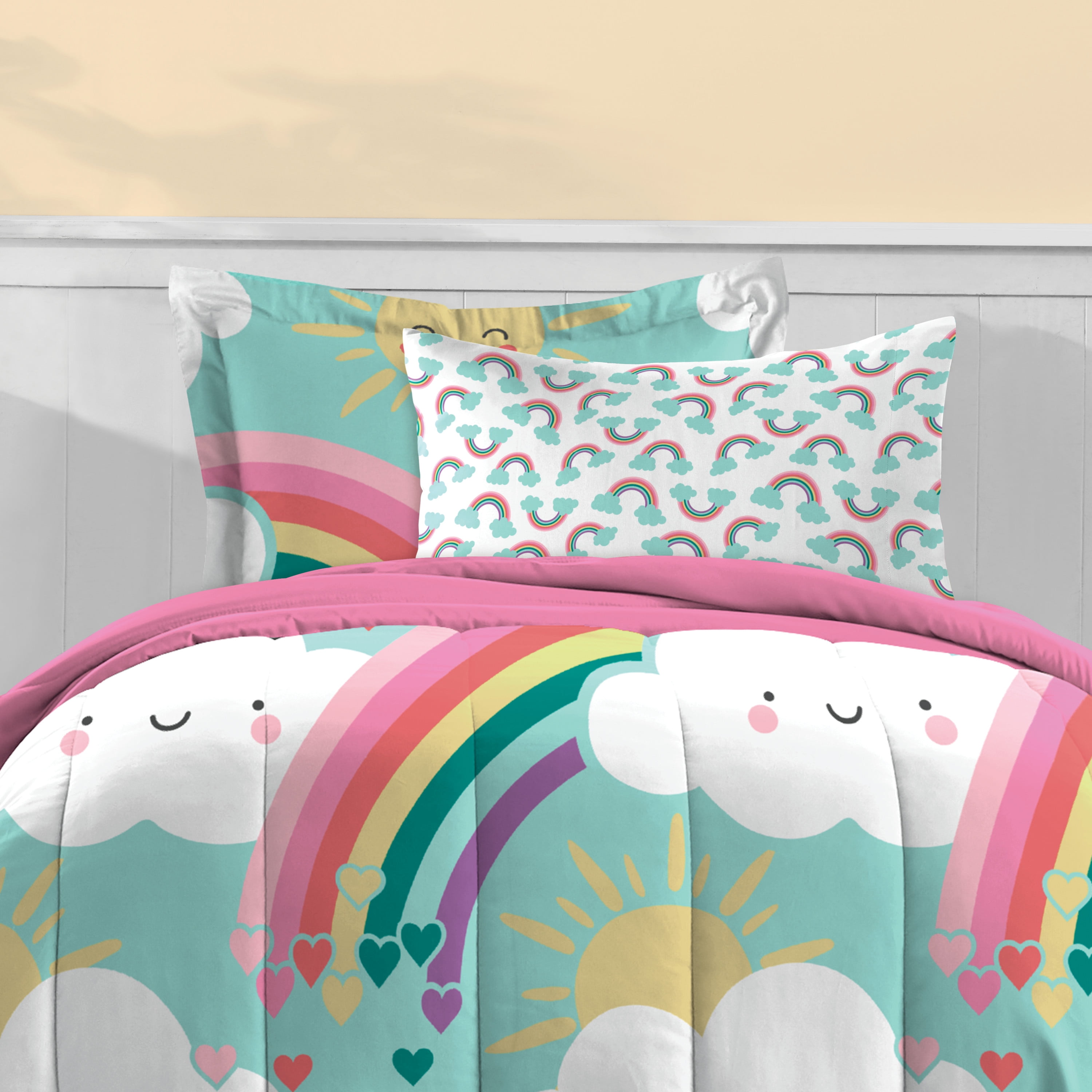 Dream Factory Rainbow Flare Twin 5 Piece Comforter Set, Polyester, Microfiber, Teal, Child, Female