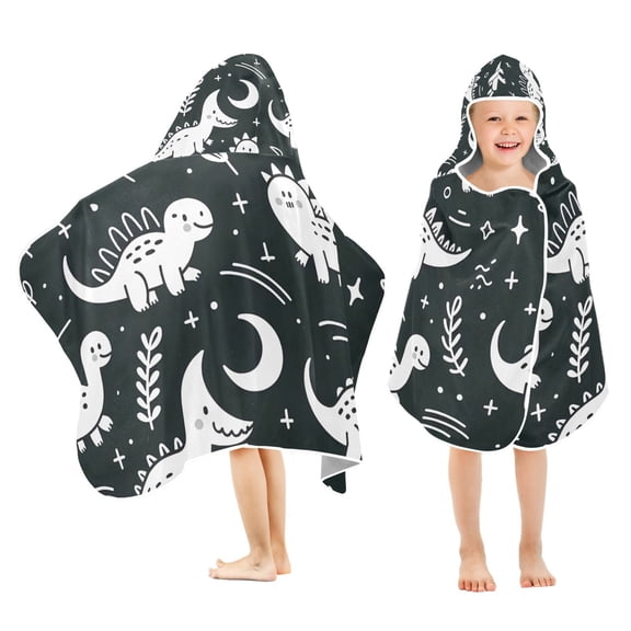 Cute Dinosaur with Moon Kids Hooded Beach Towel Baby Bath Poncho Towels with Hood Absorbent 50"x23.5" for Pool Swimming