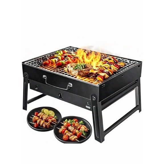 Portable Charcoal Grill, Folding Stainless Steel BBQ Grill and Smoker, 17.5" x 11.5" Tabletop Barbecue Grill for Camping, Picnics, Beach, Garden, and Outdoor Cooking, Small 1pc
