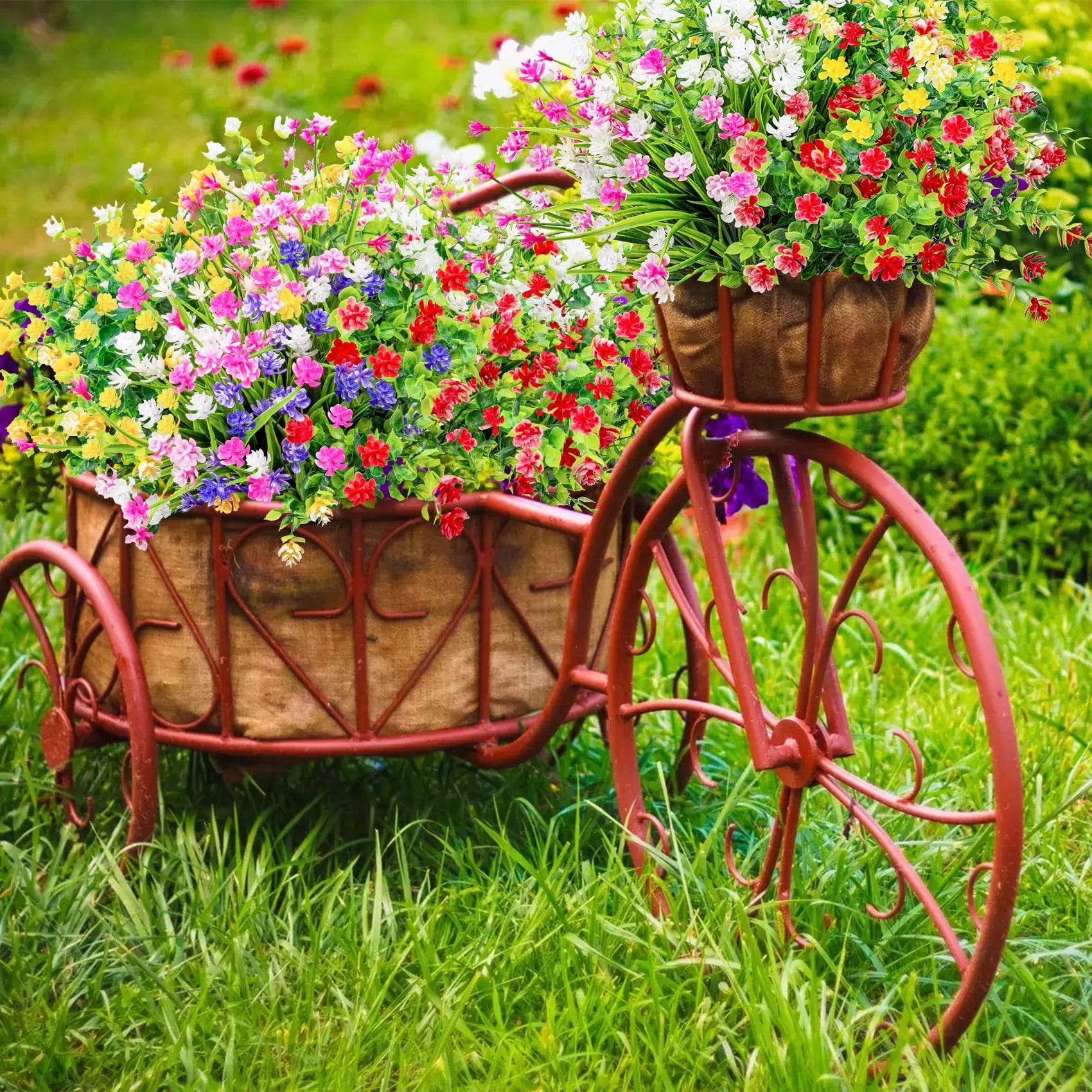Scidweet 24 Bundles Artificial Flowers Outdoor, Faux Fake Plastic Floral Plants Spring Summer Decoration for Outside Home Patio Garden Decor, Multicolor