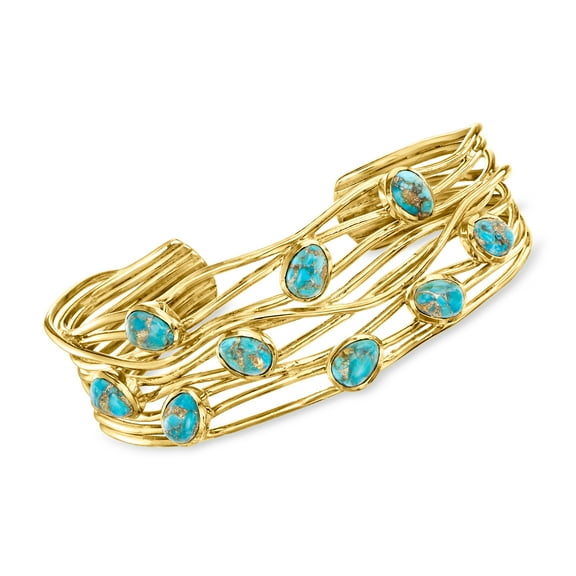 Ross-Simons Turquoise Highway Cuff Bracelet in 18kt Gold Over Sterling, Women's, Adult