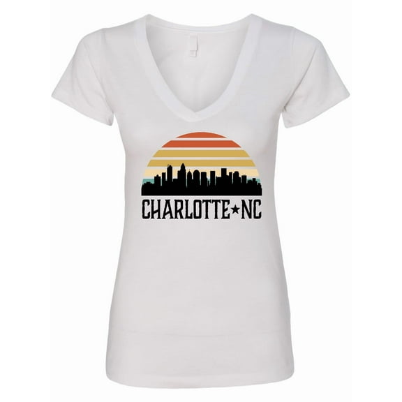 Inktastic Charlotte North Carolina Skyline Women's V-Neck T-Shirt
