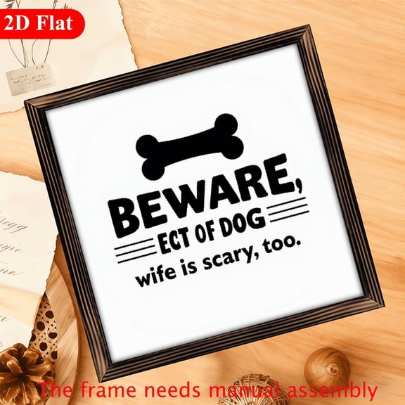 2D Flat, 1pc, Rustic Beware of Dog Wife Is Scary, Too Wooden Sign 12x12 Inch, Dog Lover Signs, Humorous Dog Signs with Frame Wall Art for Home Office Decor, Perfect Decorative Signs for Home Des