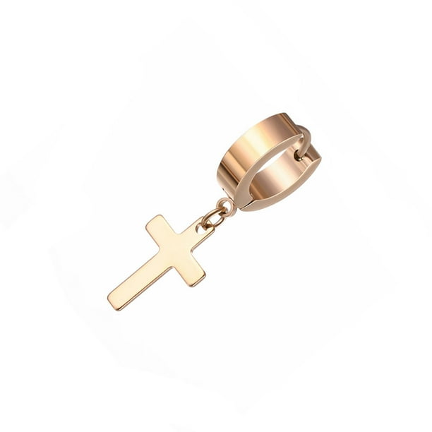 Pendientes en forma de Cruc de acero inoxidable para hombre, pendientes de Hip Hop, accesorio de moda, Clip en pendiente, aro, suministros de Ropa, zapatos y accesorios Miscelánea Rosado dorado Minnieouse AP012828-06