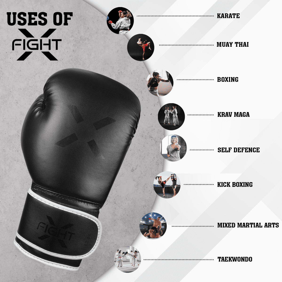 FightX Boxing Gloves for Men & Women MMA Mauy Thai Kickboxing Bag Punching Gloves (Full Black, 16oz)