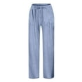 thumbnail image 3 of Tdoqot Girls Cotton Linen Pants- Baggy Elastic Waist Wide Leg Lightweight Kids Summer Pants Light Blue Size 8 Years, 3 of 6