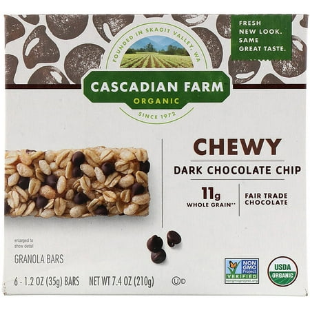 Cascadian Farm Organic Chewy Granola Bars Dark Chocolate Chip 6 Bars 1.2 oz (35 g) Each Pack of 4