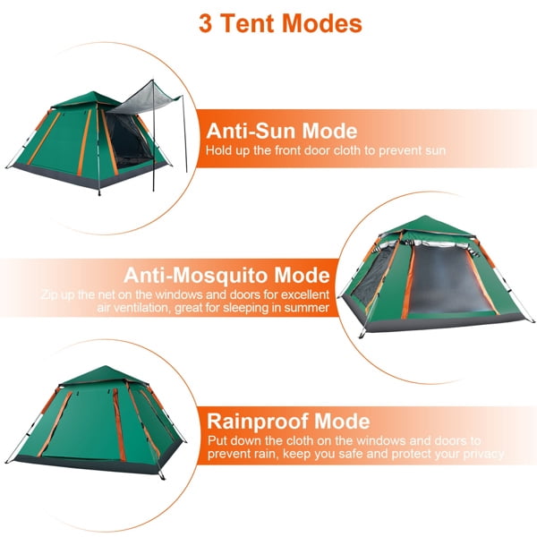 4-5 Person Camping Tent with Rainfly & Carry Bag, Easy Setup Dome Tent with Mesh Windows & Doors, Waterproof UV Protection Portable Family Tent for Camping Hiking Backpacking Travel, Green