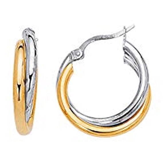 Jewelstop 14K 2 Tone Gold Triple Hoop Earrings - 5x22mm, 2.8gr.