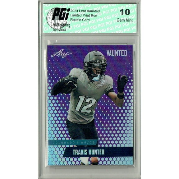 Travis Hunter 2024 Leaf Vaunted Metal #VM-18 Purple 15 Made Rookie Card PGI 10