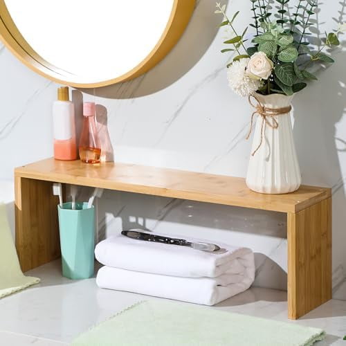 Bamboo Over The Sink Shelf Organizer - Farmhouse Bathroom Decor With Wood Pedestal Soap Stand