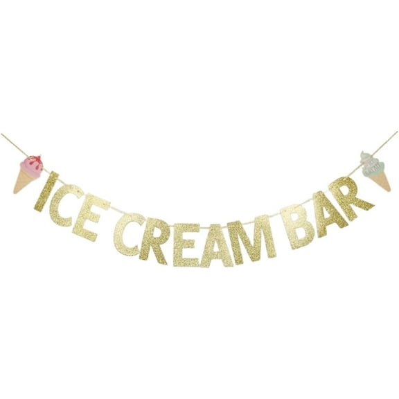 Ice Cream Bar Banner, Ice Cream Theme Party Decoration Sign, Baby Shower Party Supplies, Kids Children Birthday Party Bunting Garlands Backdrops