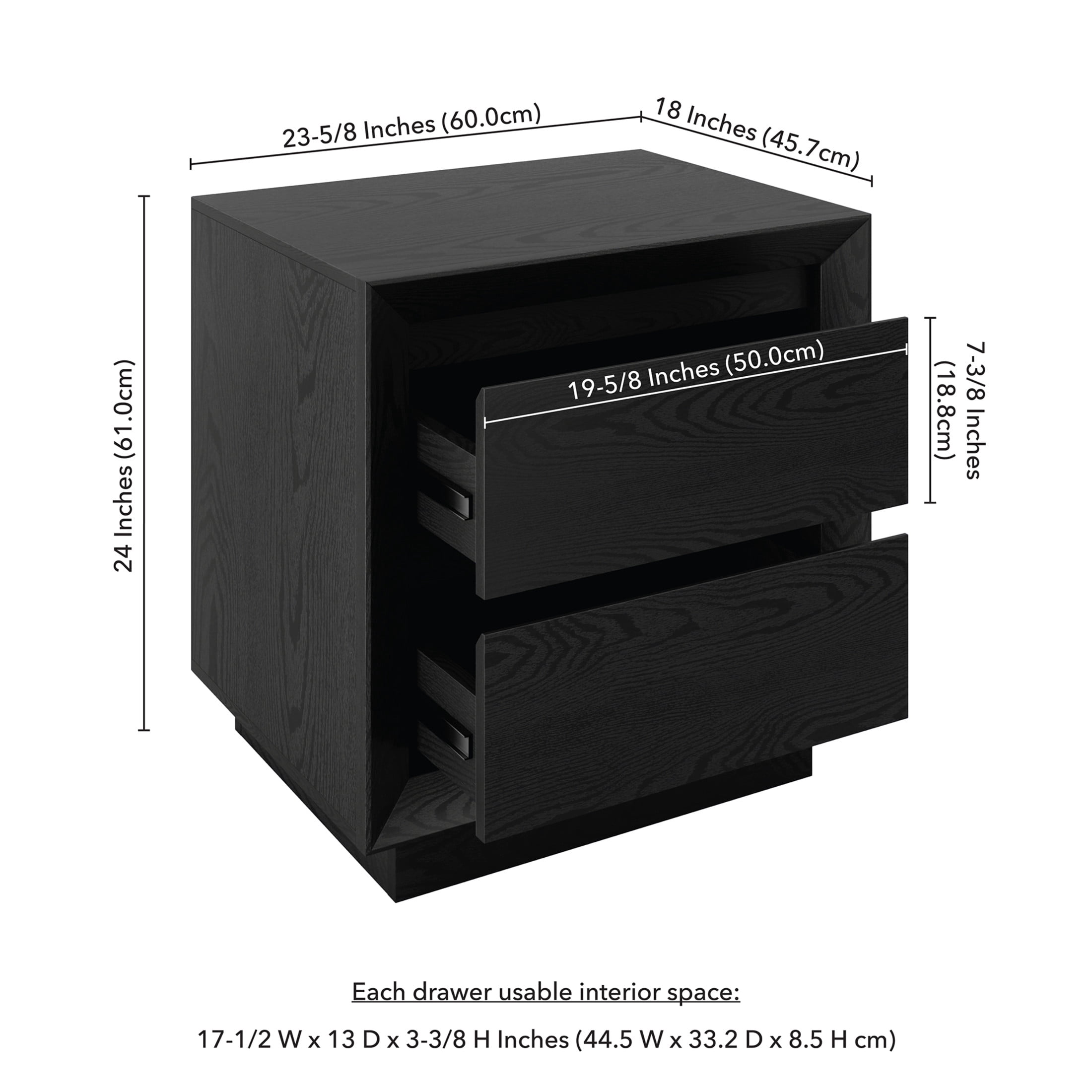 Evelyn&Zoe Modern/Contemporary 24" Wide Black Grain Nightstand