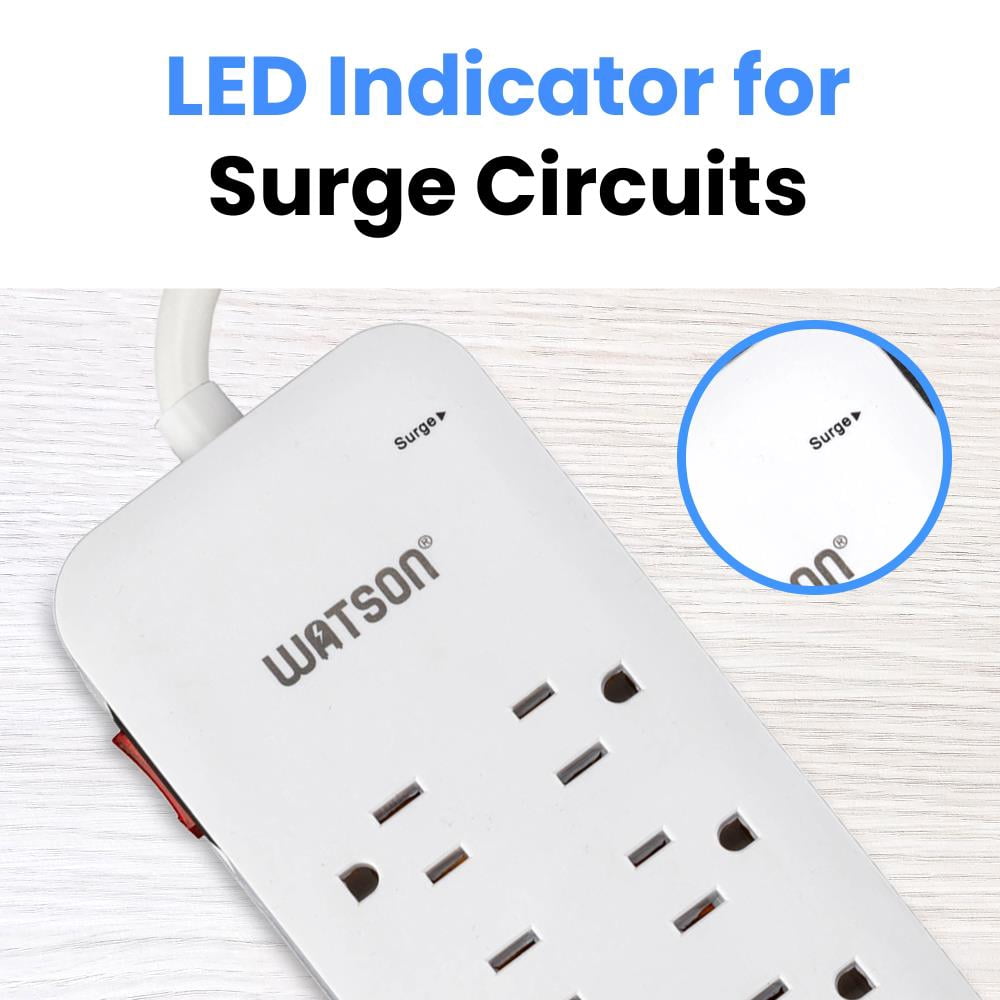 10-Outlet Surge Protector with 2 USB-C & 2 USB-A Ports, 2450 Joules, 6' Cord, LED Indicator – Power Strip for Home and Office Use by Watson(White)