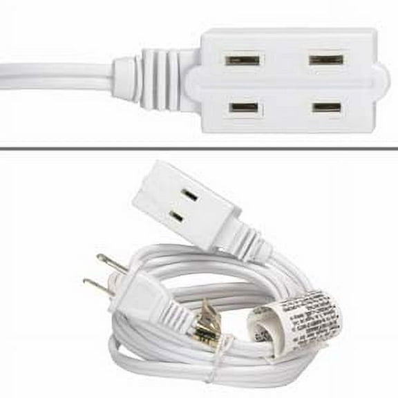ACCL 9Ft 3-Outlet Power Extension Cord White 16AWG/2, 1 Pack