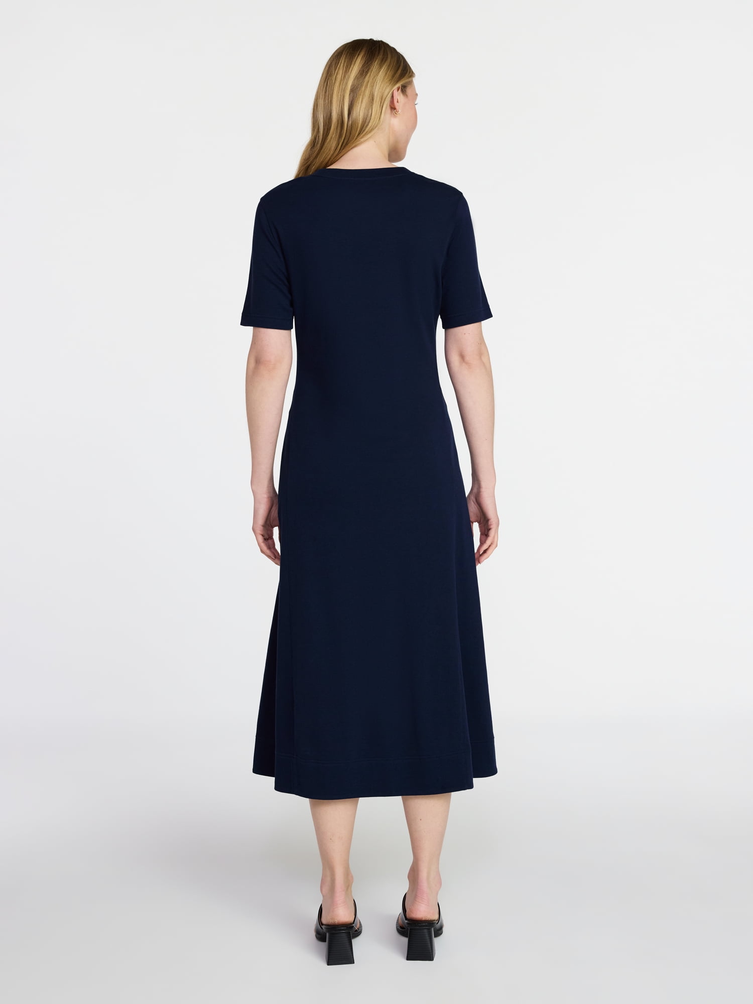 Time and Tru Women's and Women's Plus Seamed Cotton Midi Dress, Sizes XS-4X
