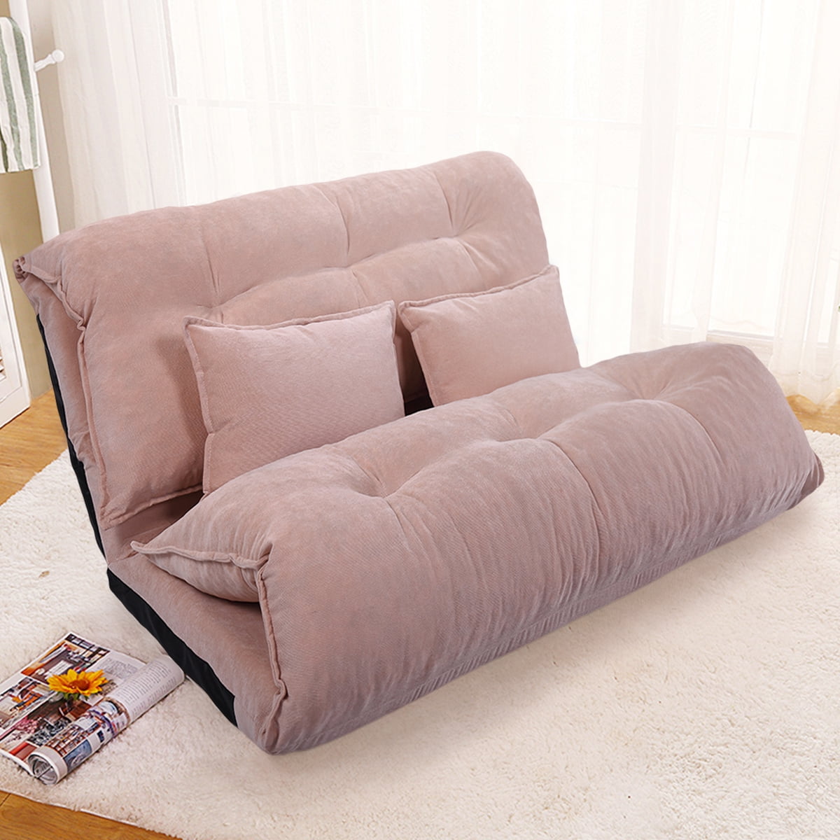 Kepooman Folding Floor Sofa Bed with Pillows, Corduroy Lazy Lounge Couch Chair - Pink Kepooman Folding Floor Sofa Bed with Pillows, Corduroy Lazy Lounge Couch Chair - Pink