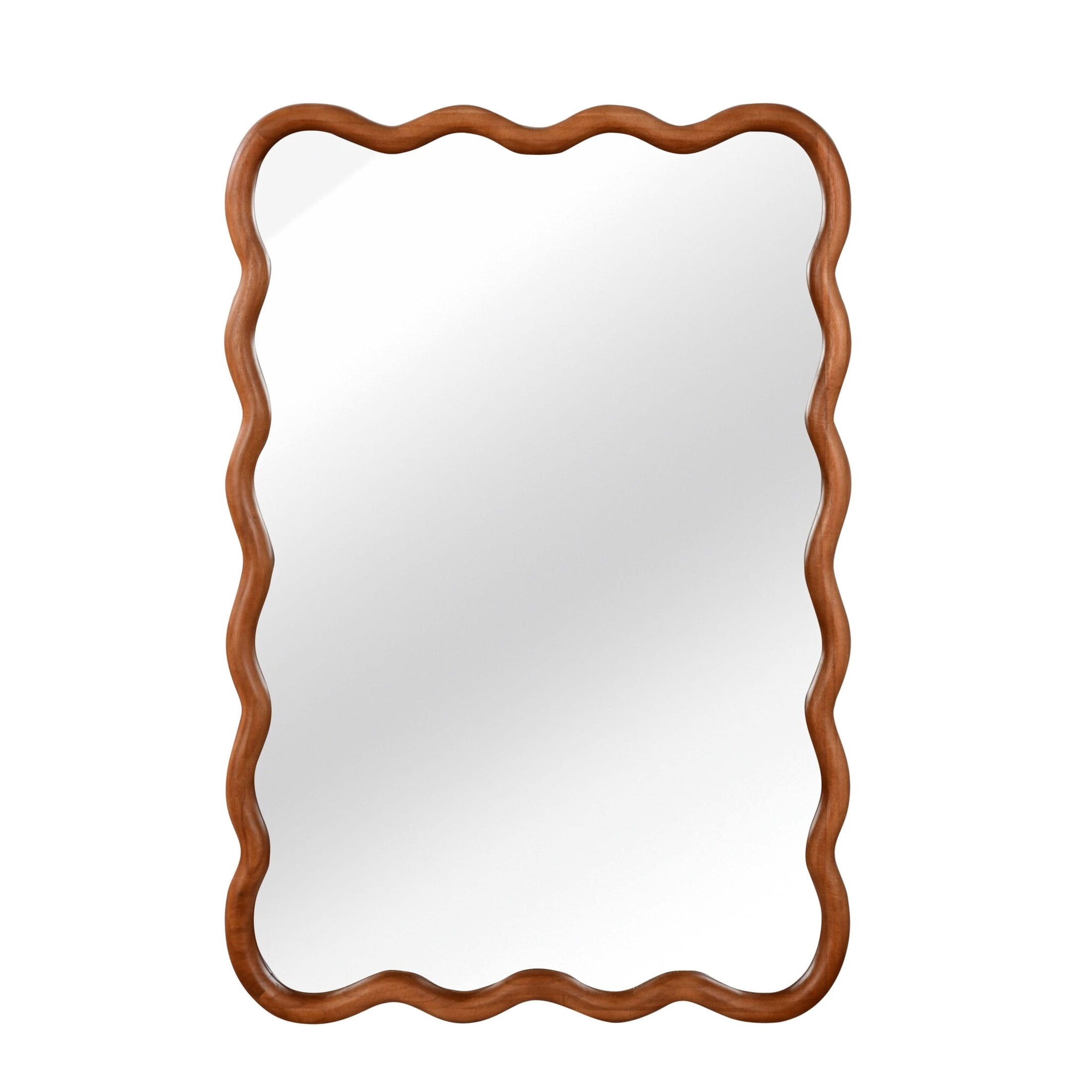 Noble House 24x36 Inch Wavy Rectangle Wall Mirror, Solid Wood Decorative Vanity Mirror, Yellow Brown