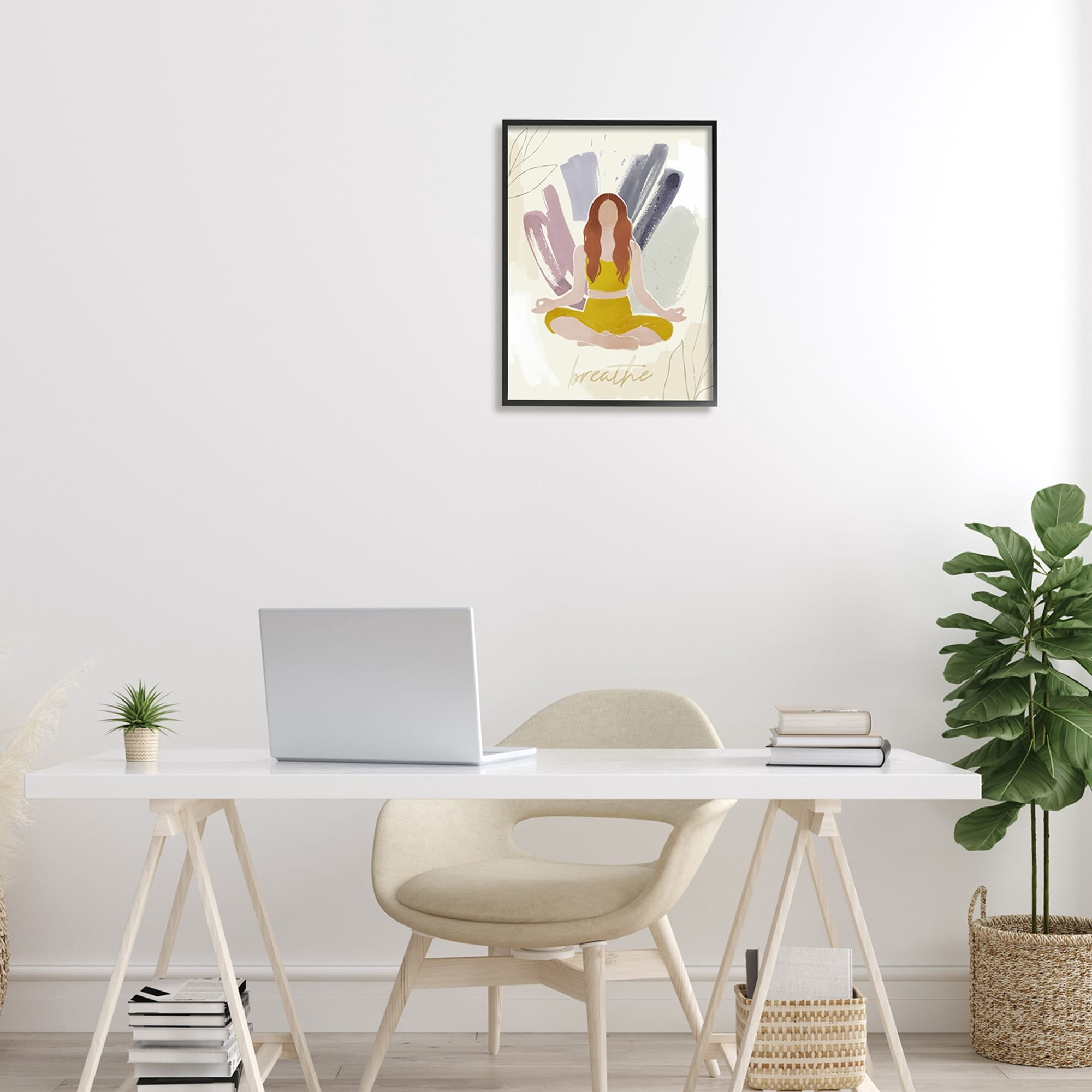 Stupell Industries Abstract Person Meditating Yoga Breathe Text Botanicals , 16 x 20, Design by Victoria Barnes