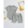 thumbnail image 3 of Musuos Baby Boys Summer Casual Shorts Sets 3M 6M 9M 12M Solid Color Short Sleeve Button Up Waffle Romper and Drawstring Shorts Sets, 3 of 10