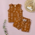 thumbnail image 2 of Vedolay Shorts Sets Girls 2 Piece Girl's 2 Piece Outfits Graphic Print Strap Cami Top and Plaid Shorts,Brown 2-3 Years, 2 of 5