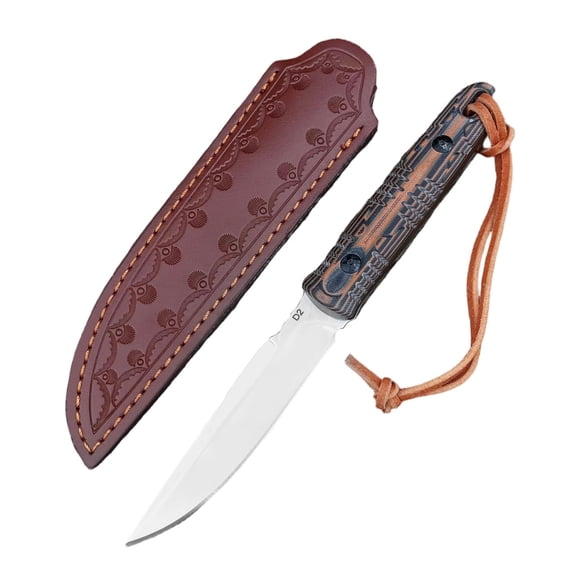 Fixed Blade Camping Knife, 7Cr13Mov Steel, Micarta Handle and Leather Sheath, Suitable for Hiking and Fishing