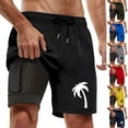 thumbnail image 3 of CHENge Board Shorts with Built-In Compression Liner Lightweight Tropical Print Quick Dry Patriotic Swimming Trunks with Compression Liner Upf 50+ Sun Protection Swimwear Bathing Suits, 3 of 5