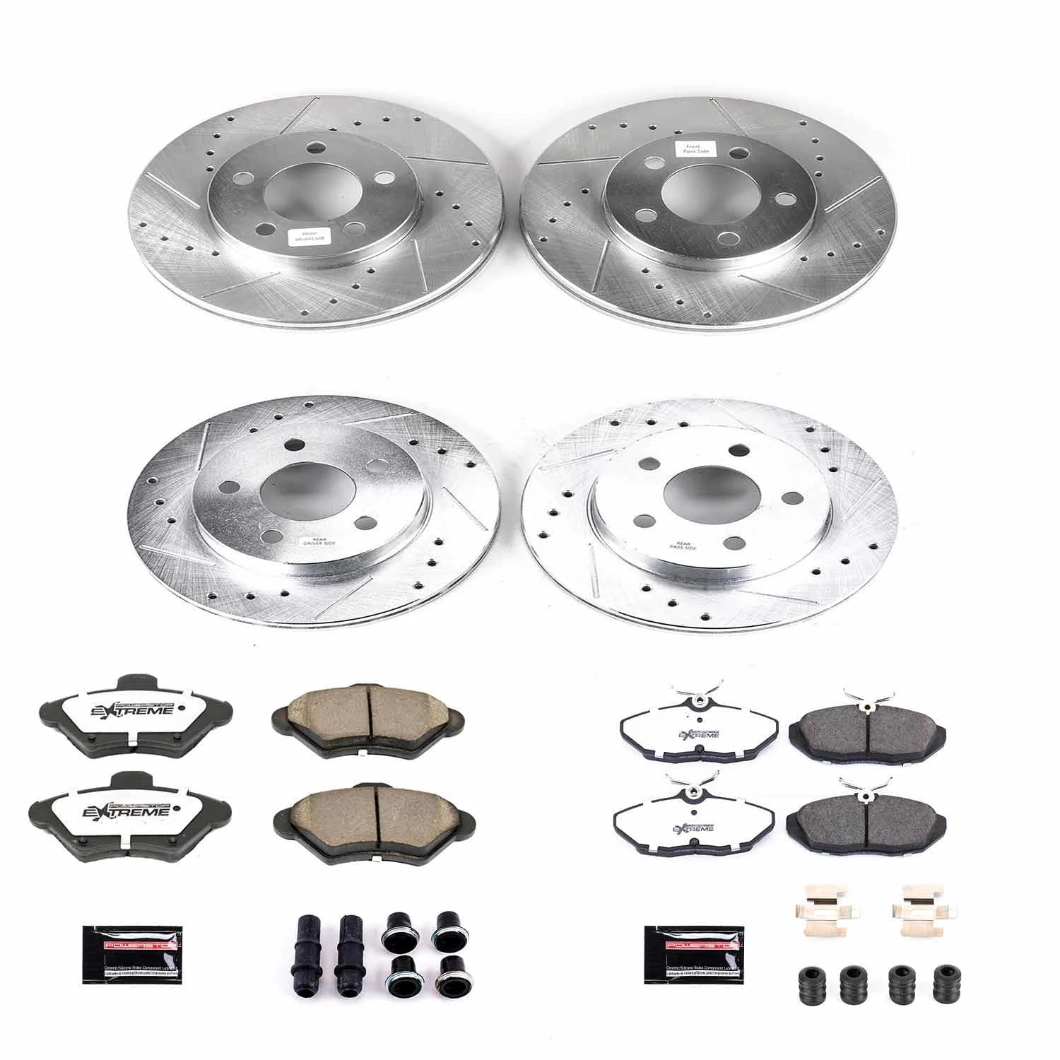 PowerStop Front and Rear Z26 Street Warrior Carbon-Fiber Ceramic Brake Pad and Drilled and Slotted Rotor Kit Fits: FORD MERCURY Select Models K1326-26