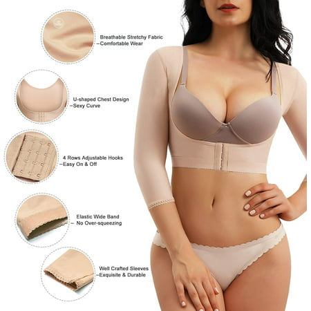 Upper Arm Compression Sleeve Shaper Crop Top - Posture Correction Back  Support Women Liposuction Compression Clothing - beige, size: s :  : Fashion