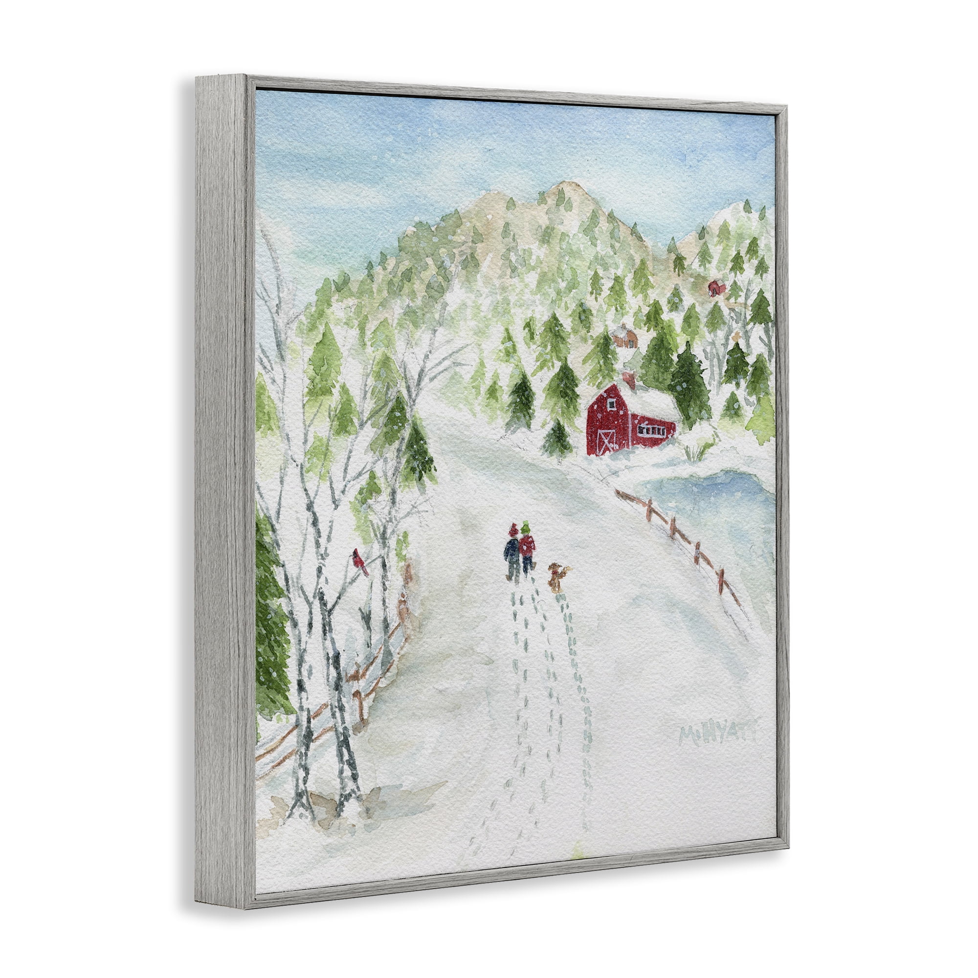 Stupell Industries Steps in Country Snow Holiday Painting Gray Framed Art Print Wall Art, 11 x 14