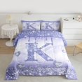 thumbnail image 2 of Homewish Purple Sequin Print K Bedding Comforter Set for Kids, Romantic Diamond Love Heart Twin Comforter Sets, Fashion Mabrling Abstract Reversible Bedding Set, Luxury Bedroom Decor, 2-Piece, 2 of 8