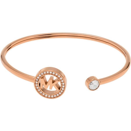 Michael Kors Women's Crystal Accent Rose Gold-Tone Stainless Steel Logo Cuff Fashion Bracelet, 5.5