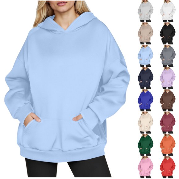 Ropa de trabajo,Sudadera informal con capucha para mujer, corte holgado, color liso, bolsillos, mezcla de poliéster, cómoda para uso diario, sopatenor