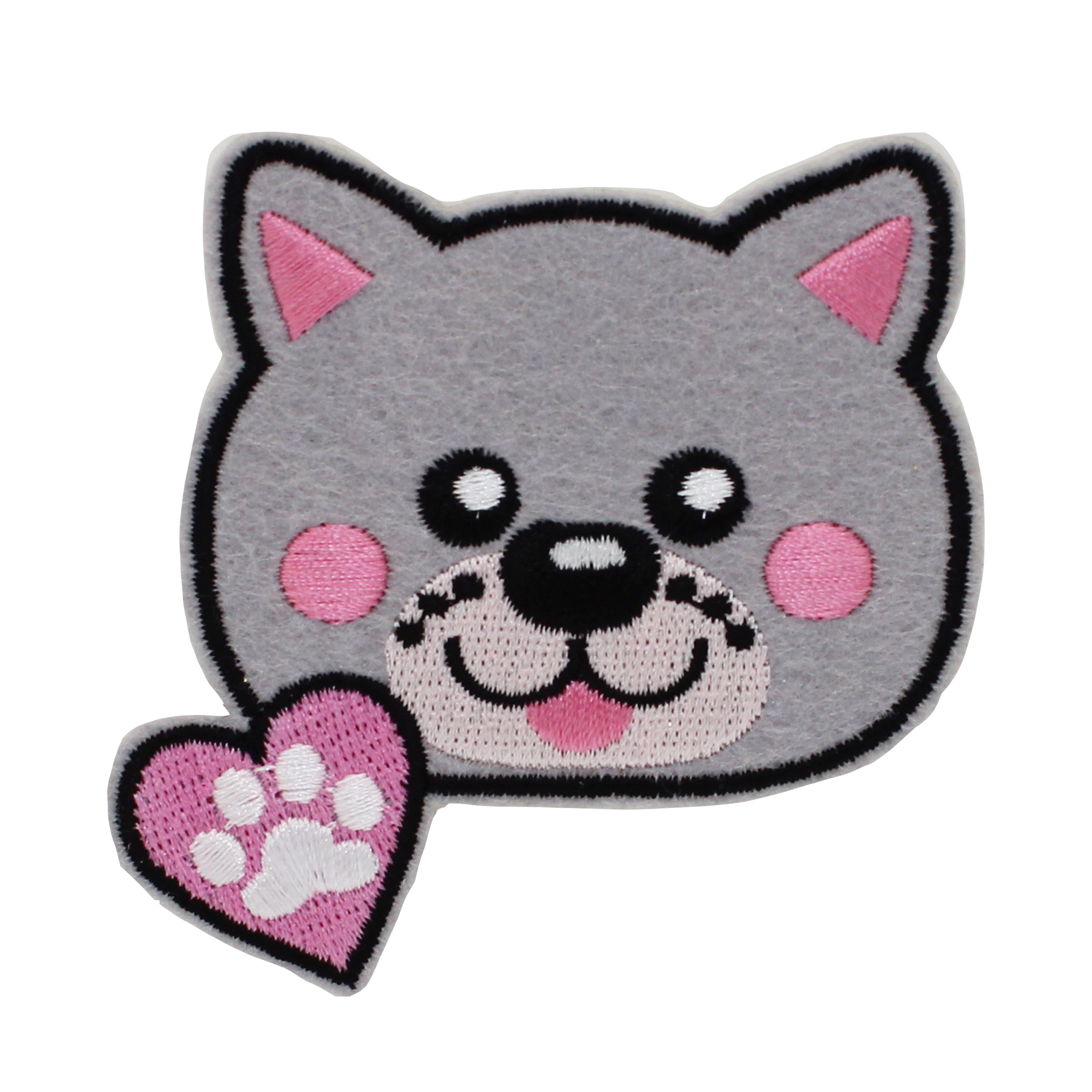 (3 pack) Gwen Studios Embroidered Pink and Gray Cat Iron-on Patch Applique, 2.7" x 2.95"