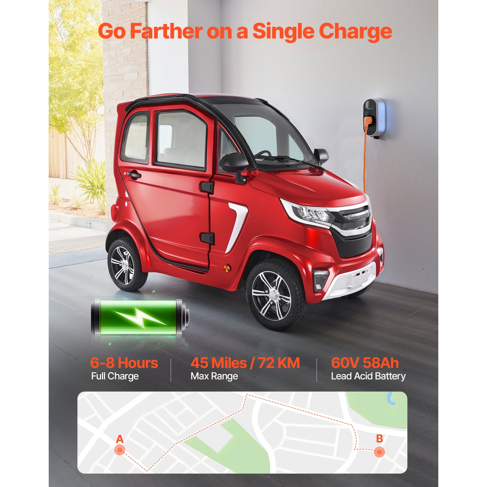 KFFKFF 4-Wheel Enclosed Electric Mobility Scooter for Adults and Seniors, 660 lbs Capacity, 3-Seater Recreational Vehicle with 45-Mile Range, Remote Unlock, and All-Terrain Design for Travel