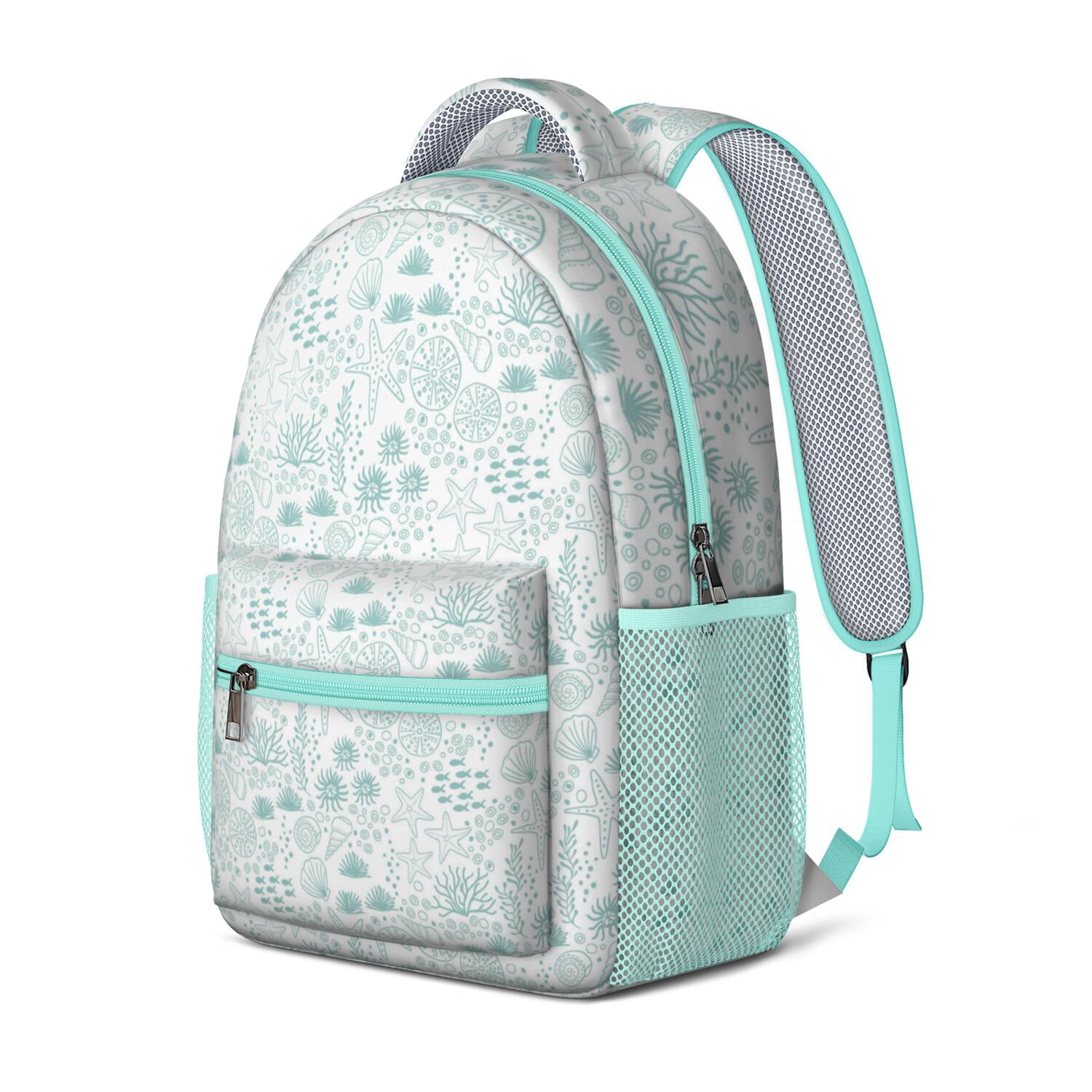 Summer Waterproof Backpack for College Students - Lightweight Daypack with Starfish & Sand Design, Spinal Support