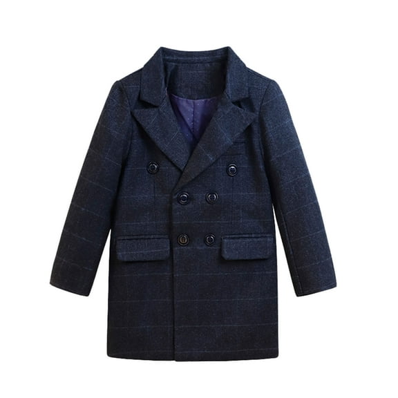 Cethrio Boys Peacoats Size 14-16, Long Sleeve Mid-length School Uniform Casual Blended Wool Coats Blue
