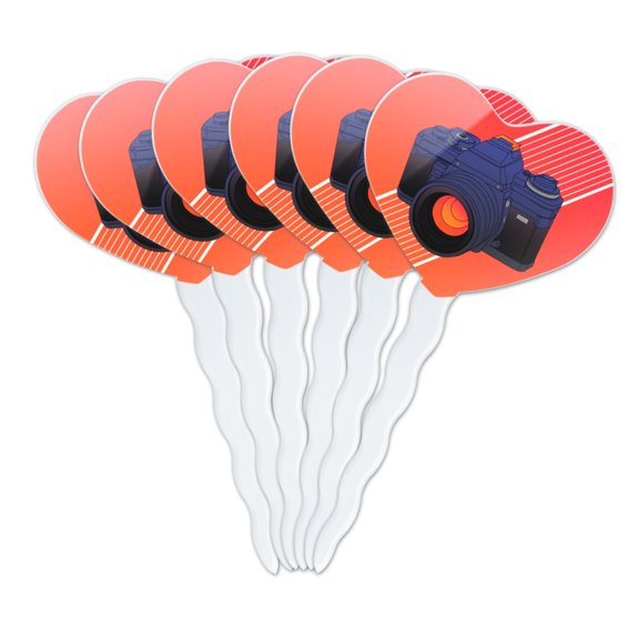 Camera Photography Photographer Heart Love Cupcake Picks Toppers Decoration Set of 6