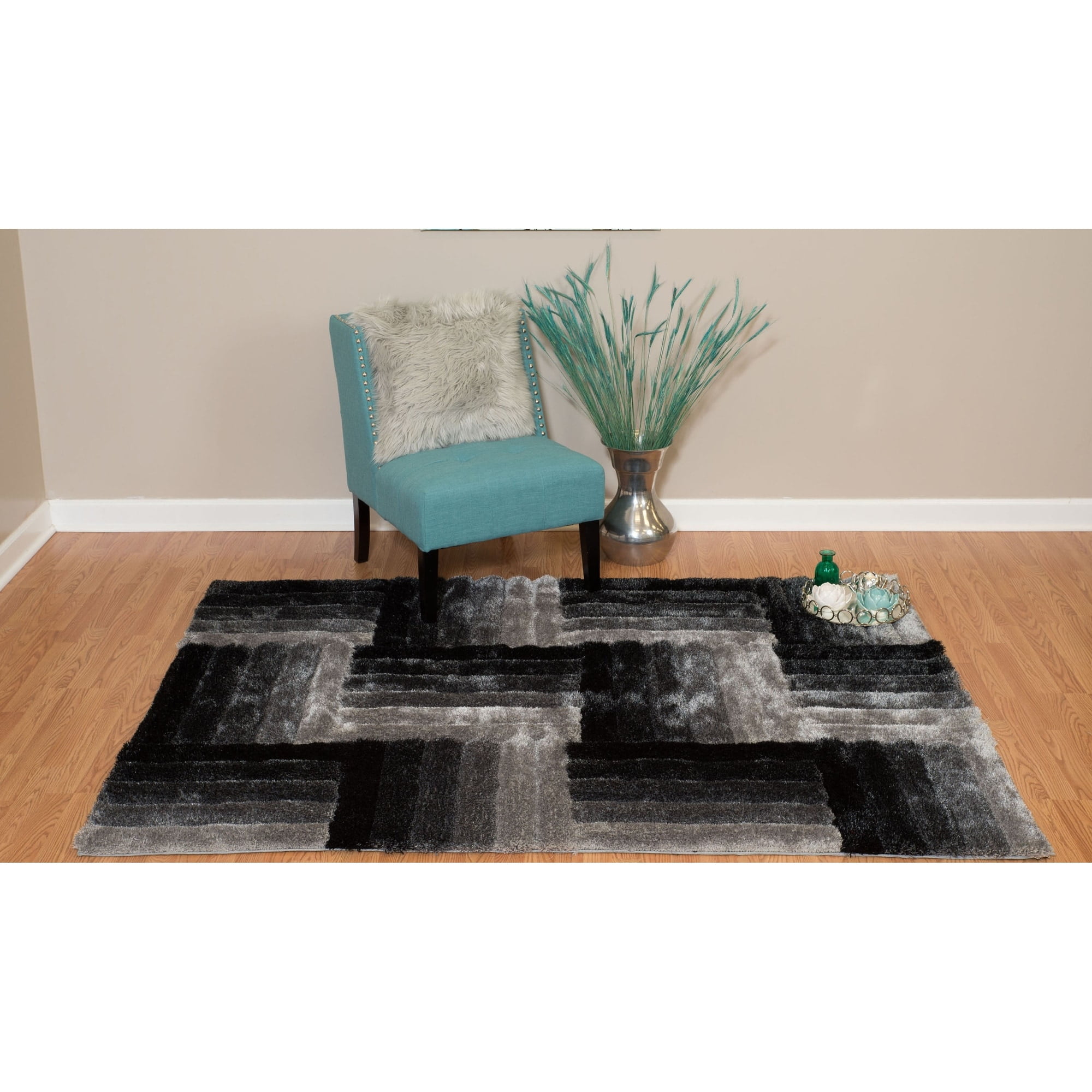 Westfield Home Posh Ditto Ultra Plush Shag Area Rug Black/Grey 1'10" x