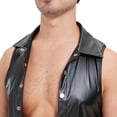 thumbnail image 6 of RYDCOT Men's Faux Leather Vest Tank Top Shirt Sleeveless Shirt Wet Look Undershirt Lapel Neck Shirt Nightwear Black, 6 of 8