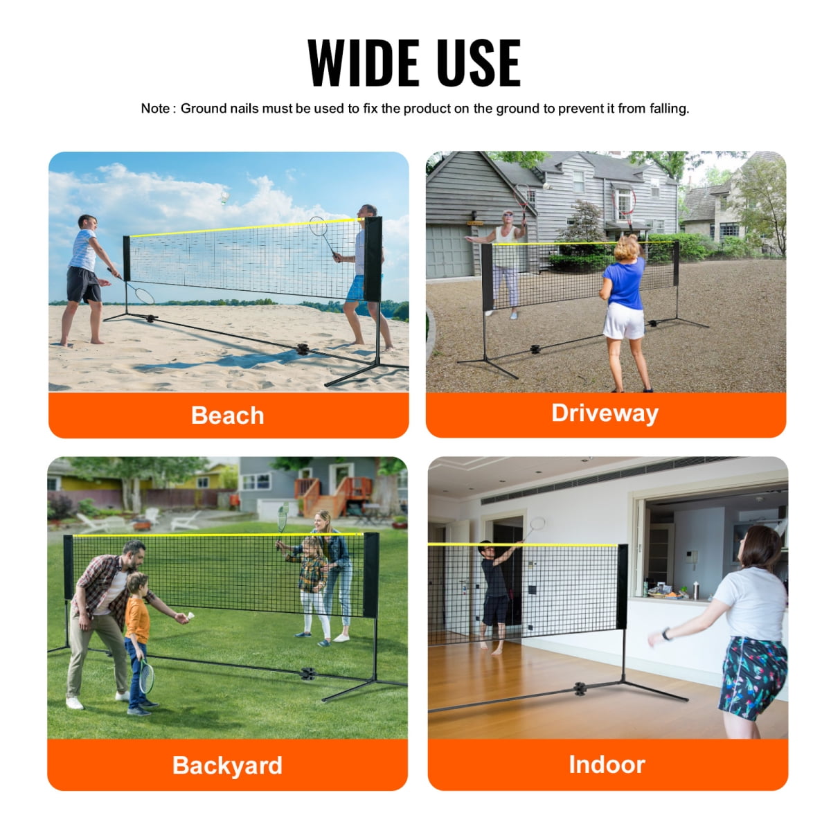 FENGFAN 14ft Foldable Multi-Sport Net Adjustable Height Portable Badminton Volleyball Pickleball Net Set 1 Pack