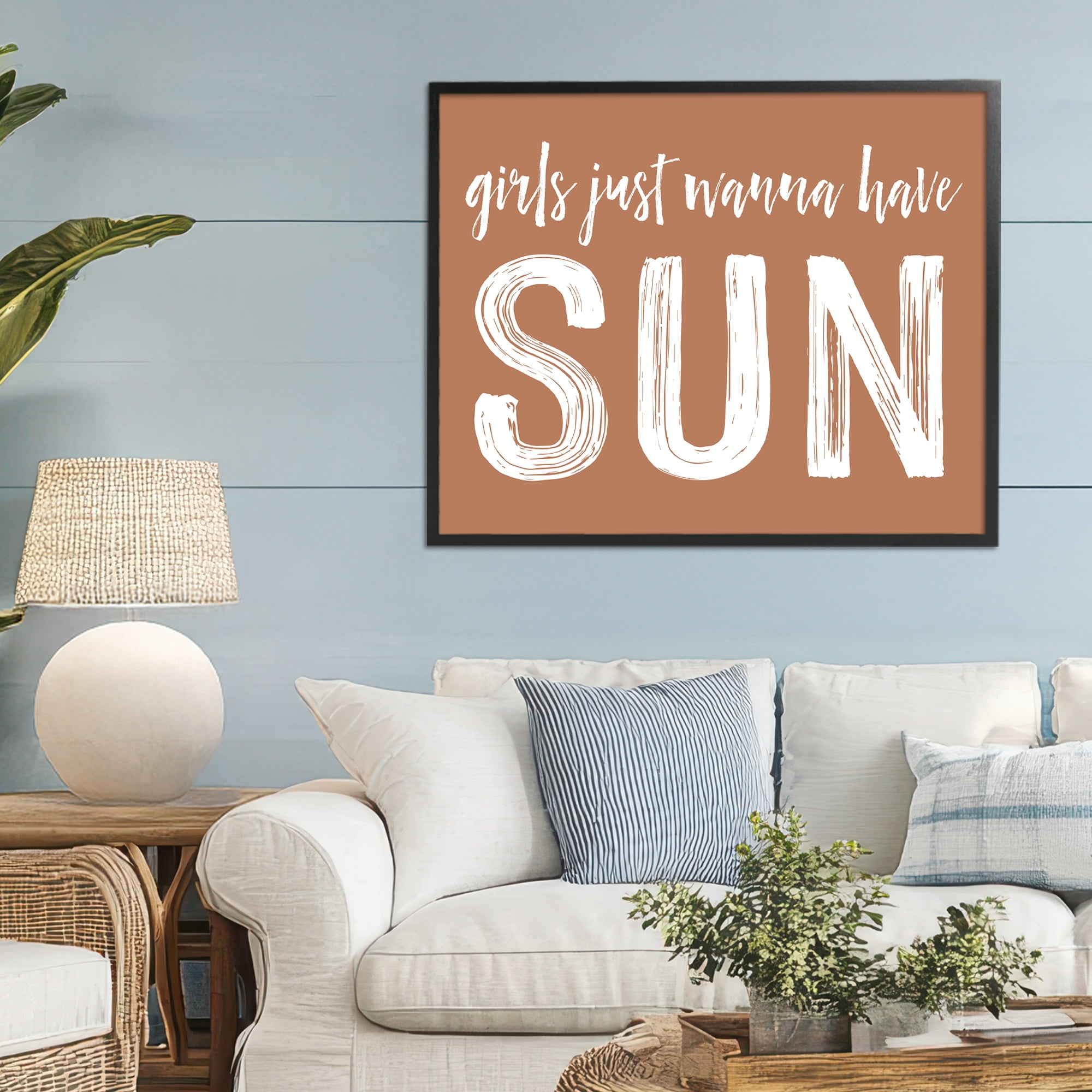 Girls Wanna Have Sun Brown Black Framed Giclee Art, design by Lettered and Lined