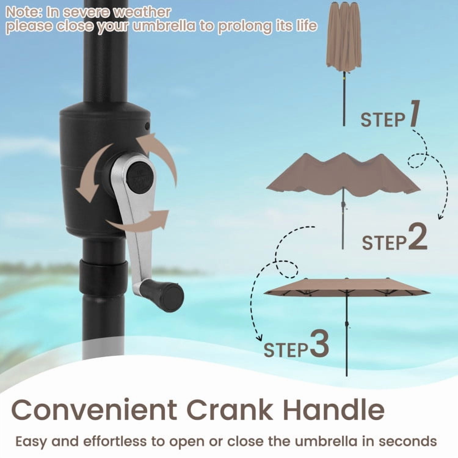 GVN Outdoor Patio Umbrella,Patio Umbrella,13 FT Large Patio Umbrella Outdoor Double-Sided Table Market Umbrella with Crank Handle-Coffee