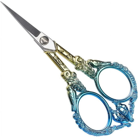 Craft Crochet Bird Scissors Blue Gold Stainless Steel Vintage Sewing Embroidery Scissors Threading Needlework Yarn Scissors Stork Pointed Tip Shears Scissor for Stitch Cutting for DIY