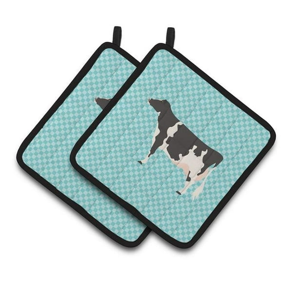 Holstein Cow Blue Check Pair of Pot Holders