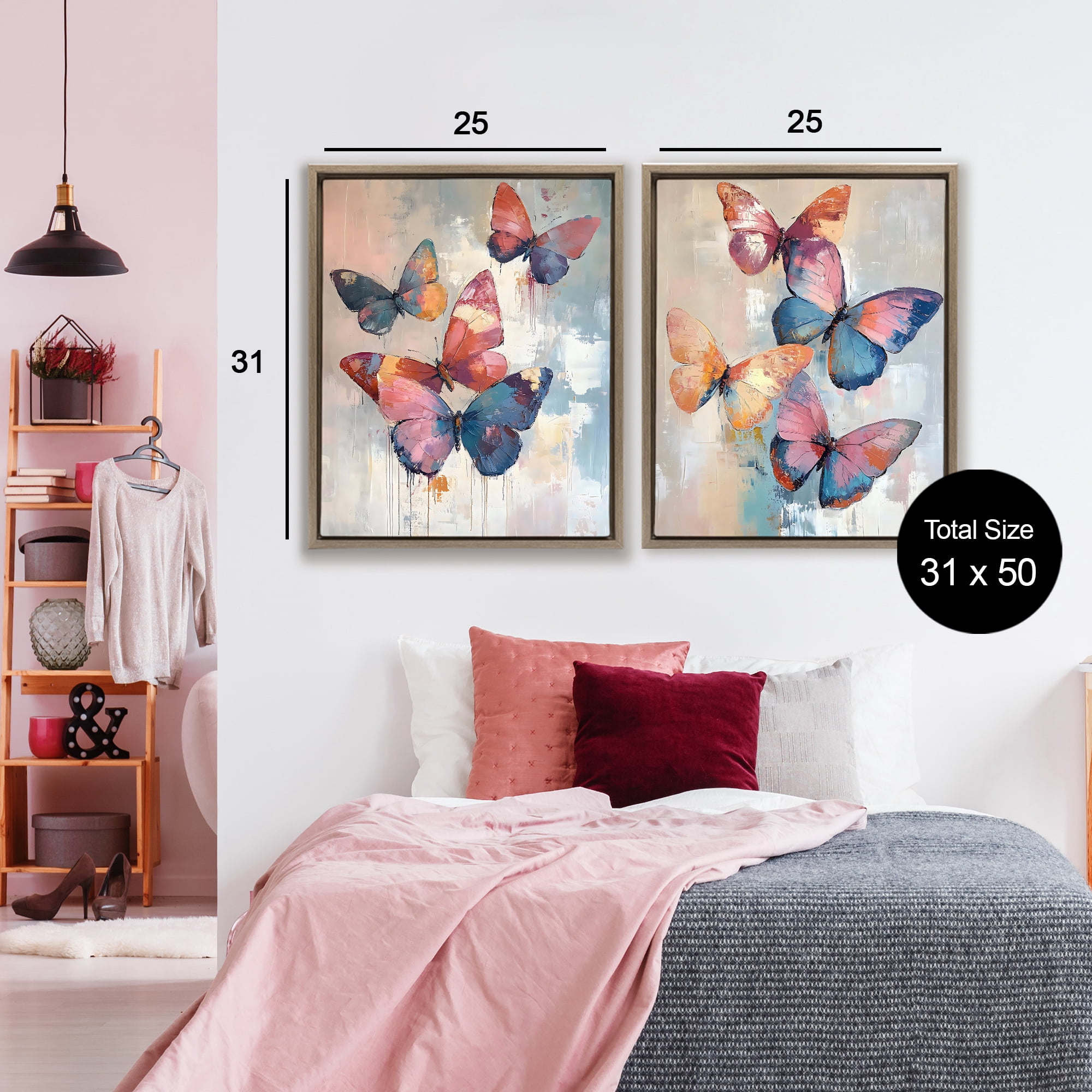 Stupell Industries Butterfly Beauties in Flight 2 Piece Brown Framed Floater Canvas Set, design by Creative Studio