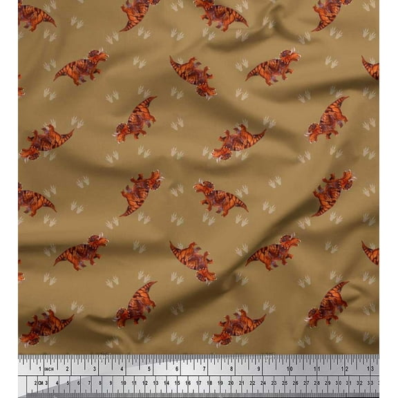 Soimoi Cotton Duck Fabric Footprint & Dinosaur Animal Print Fabric by the Yard 42 Inch Wide