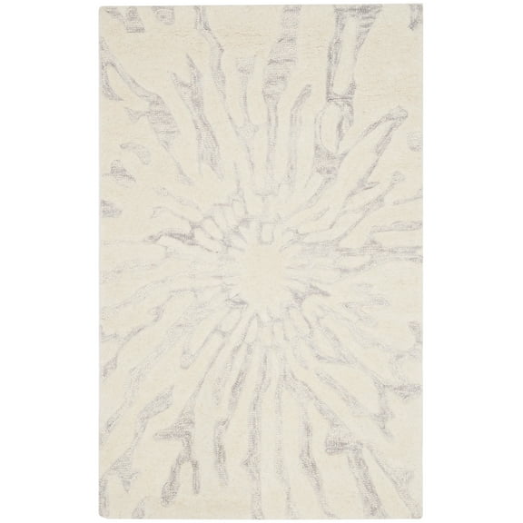 SAFAVIEH Bella Goran Abstract Bursting High-Low Wool Area Rug, Silver/Ivory, 2'6" x 4'