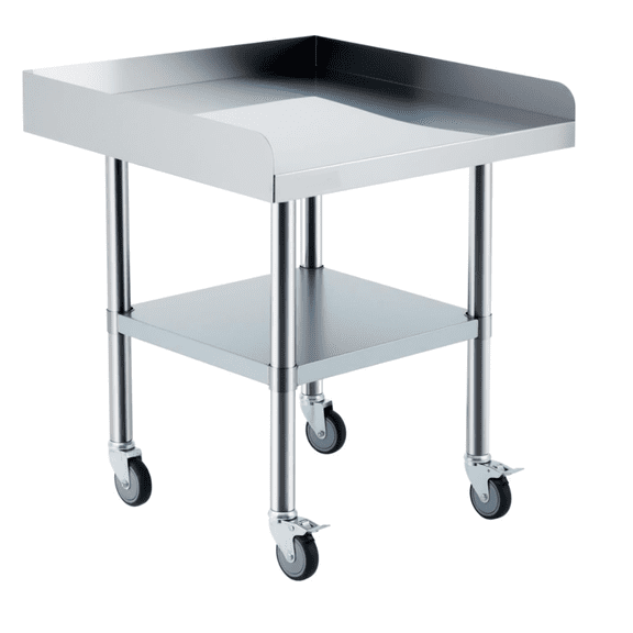 Stainless Steel Work Table,Commercial Food Prep Worktable with  3-Sided Backsplash&Height-Adjustable Shelf,Heavy Duty Portable Prep Worktable with 4 Wheels for Restaurant Home Hotel