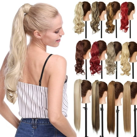 S-noilite Long Straight Ponytail Extension Wrap Around Synthetic Hair Extensions One Piece Hairpiece Pony Tail Extension for Women ,light